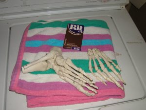 Key ingredients are an old beach towel and dark brown dye.