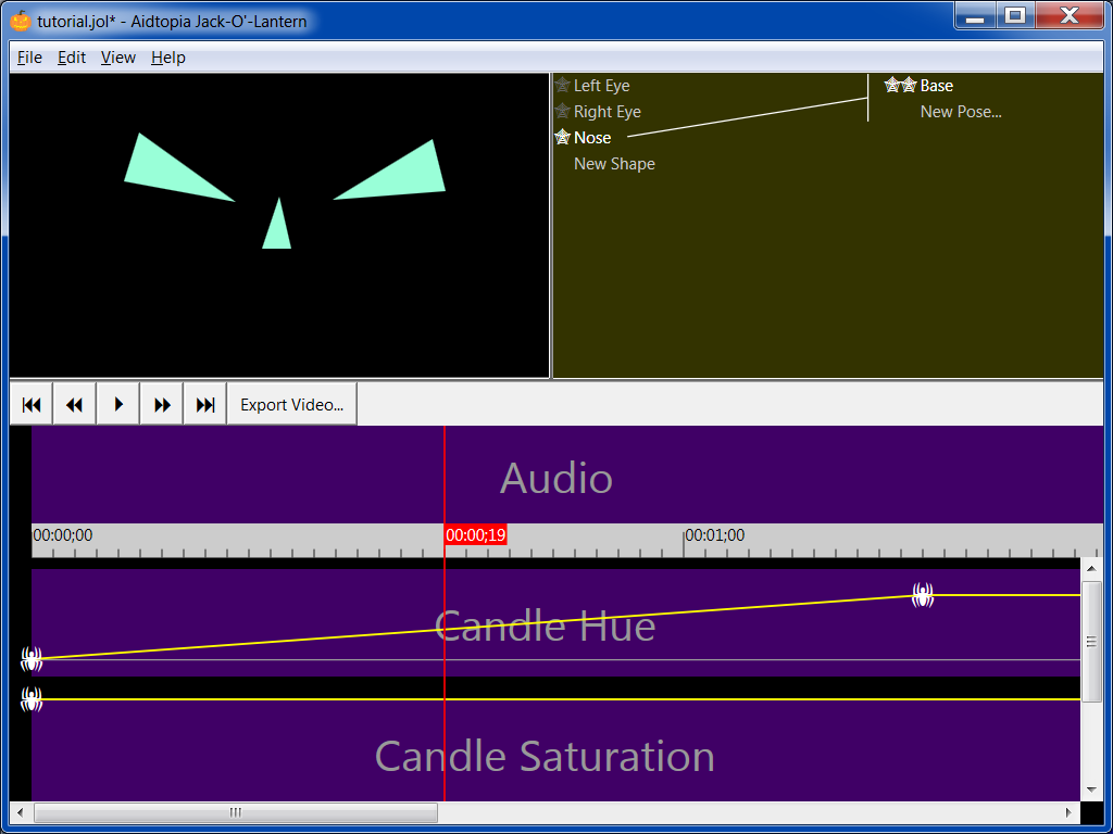 with a second spider on the Candle Hue track, a diagonal line appears, showing how the hue changes over the course of the animation