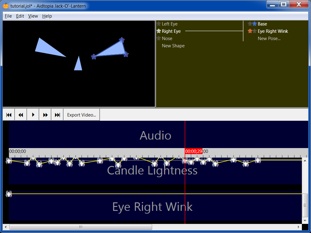 a new pose has been created and the Eye Right Wink track now appears in the timeline