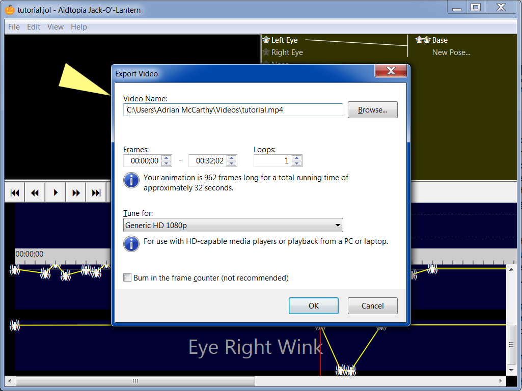 the Export Video dialog